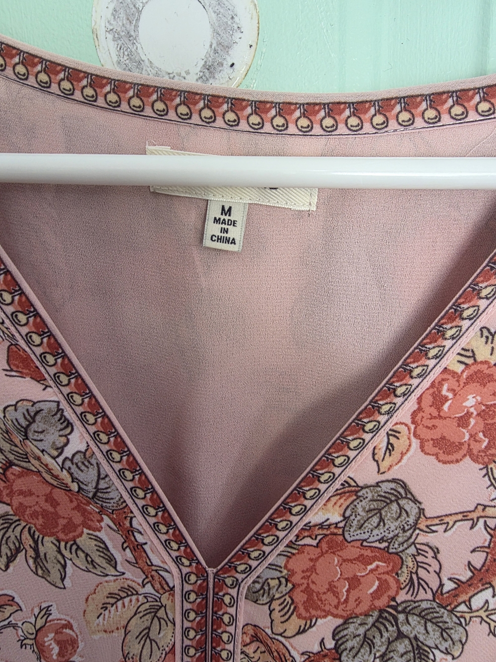 Max Studio Peach Floral V-Neck Smocked Waist Long Sleeve Dress - Picture 2 of 6